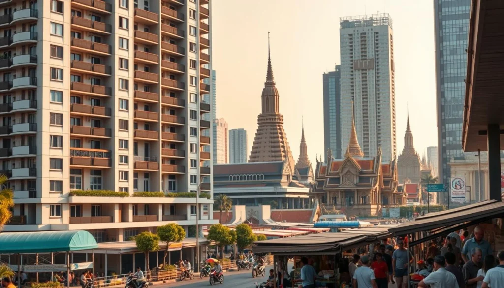 A modern cityscape of Phnom Penh, Cambodia, with towering skyscrapers and bustling street life. In the foreground, a residential apartment building stands prominently, its balconies and windows suggesting active rental activity. The midground features a lively market scene, with vendors and shoppers engaged in animated transactions. In the background, the iconic Khmer architecture of ancient temples and palaces can be seen, providing a timeless contrast to the contemporary development. The scene is bathed in warm, golden sunlight, creating a welcoming and prosperous atmosphere that captures the essence of Cambodia's thriving rental market. A modern cityscape of Phnom Penh, Cambodia, with towering skyscrapers and bustling street life. In the foreground, a residential apartment building stands prominently, its balconies and windows suggesting active rental activity. The midground features a lively market scene, with vendors and shoppers engaged in animated transactions. In the background, the iconic Khmer architecture of ancient temples and palaces can be seen, providing a timeless contrast to the contemporary development. The scene is bathed in warm, golden sunlight, creating a welcoming and prosperous atmosphere that captures the essence of Cambodia's thriving rental market.
